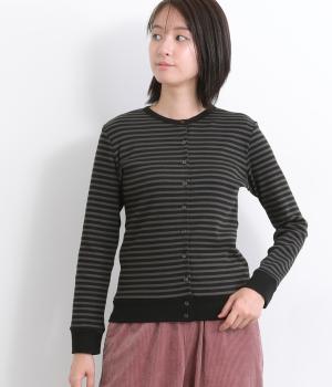 テレコボーダーカーディガン(ブラック×チャコール-F)