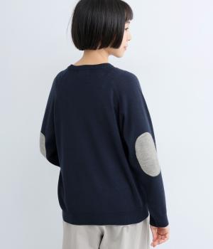 エルボーパッチ付きニットプルオーバー(ネイビー-F)