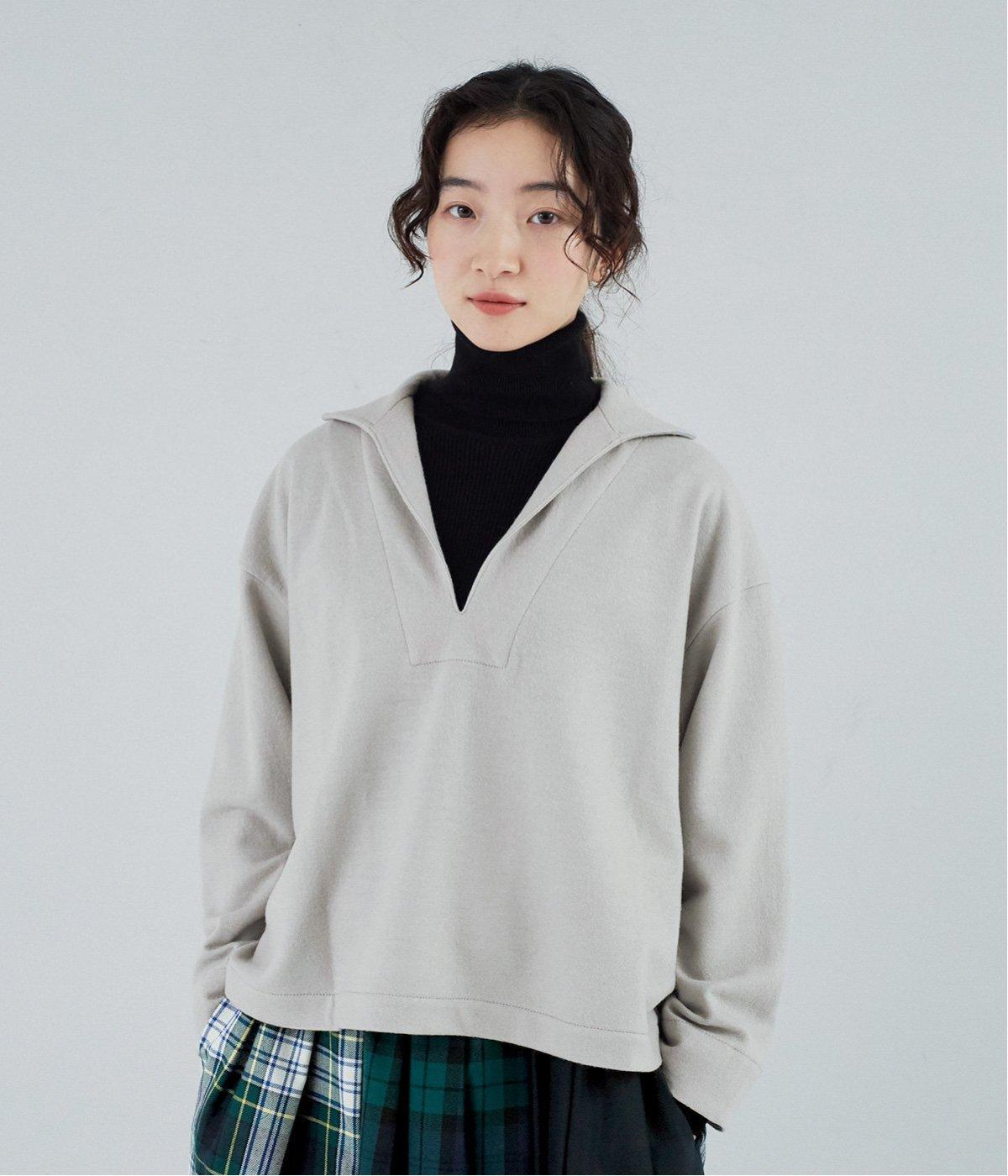 圧縮ウールセーラーカラートップス(グレー-F)