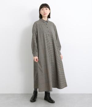 チェックツイルストレッチワンピース(チャコール系-F)