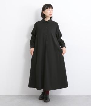 チェックツイルストレッチワンピース(ブラック無地-F)