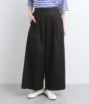 コットンリネンタックワイドパンツ(ブラック-38)