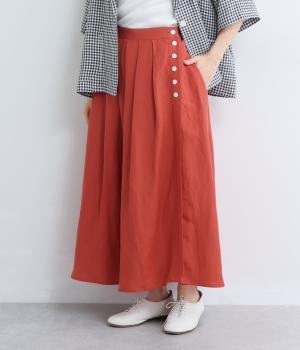 レーヨンリネン多ボタンスカート(オレンジ-38)