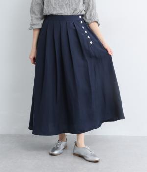 レーヨンリネン多ボタンスカート(ネイビー-38)