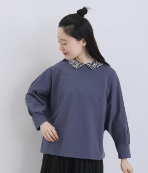 リバティ生地使い襟付シャツ(ネイビー-38)