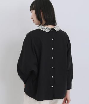 リバティ生地使い襟付シャツ(ブラック-38)