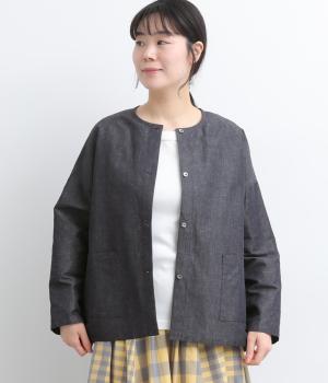 コットンリネンダンガリーブラウス(ダークネイビー-38)