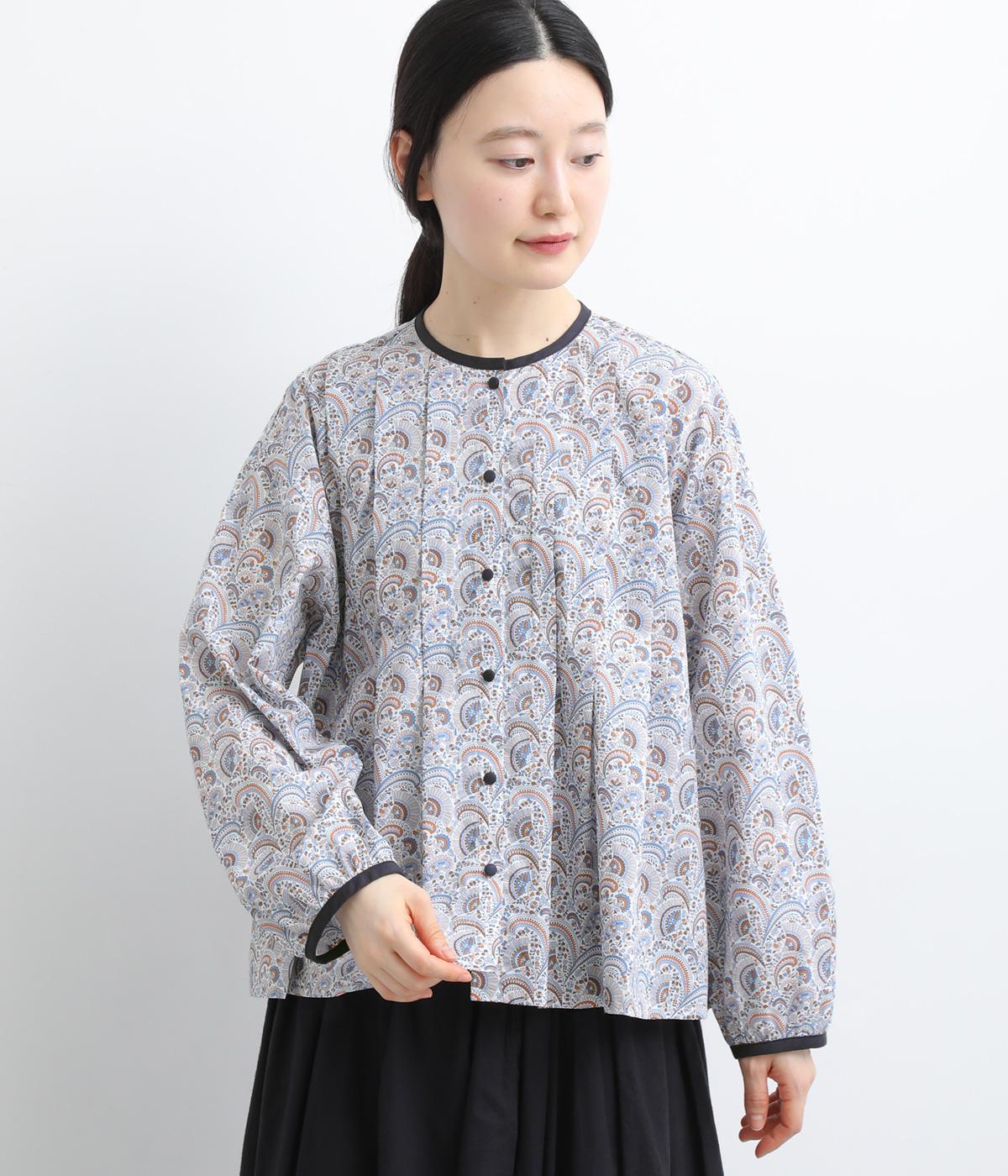 【LIBERTY】タック使い配色ブラウス(ブルー系-38)