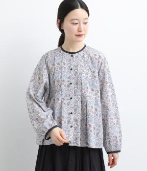 【LIBERTY】タック使い配色ブラウス(ブルー系-38)