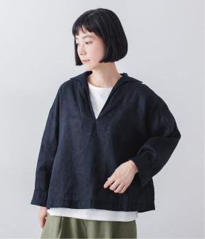 リネンキャンバスセーラーカラーブラウス(ネイビー-38)