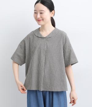 コットンリネンギンガム　シャツカーディガン(ギンガム小-38)