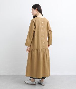 コットンリネンバックギャザーワンピース