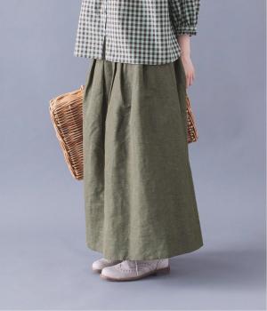 コットンリネンタンガリースカート(カーキ-38)