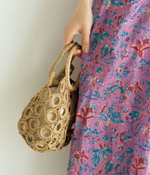 【リンネル掲載】雑材リングパターンバッグ(ベージュ-ONESIZE)