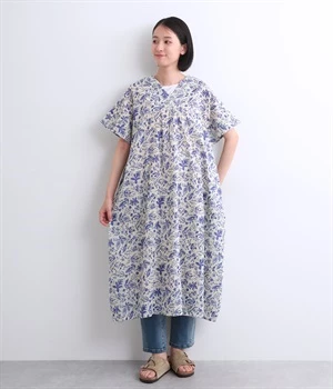 【リンネル掲載】オリジナルボタニカル柄ワンピース(オフホワイト-ONESIZE)