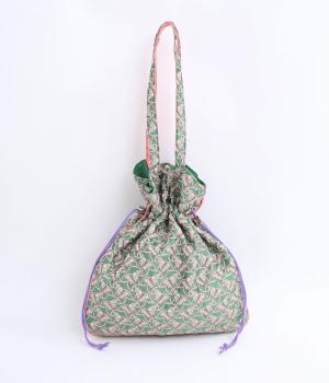 【リンネル掲載】ジャカード巾着トートバッグ(グリーン-F)