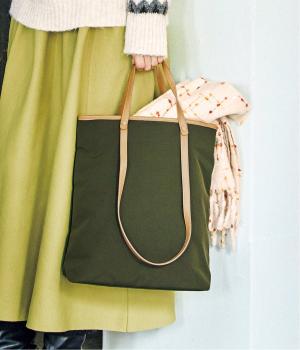 【リンネル掲載】ヴィーガンレザーハンドル2wayトートバッグ(オリーブ-F)