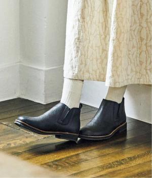 【リンネル掲載】ワンヒールサイドゴアブーツ(ブラック-L)