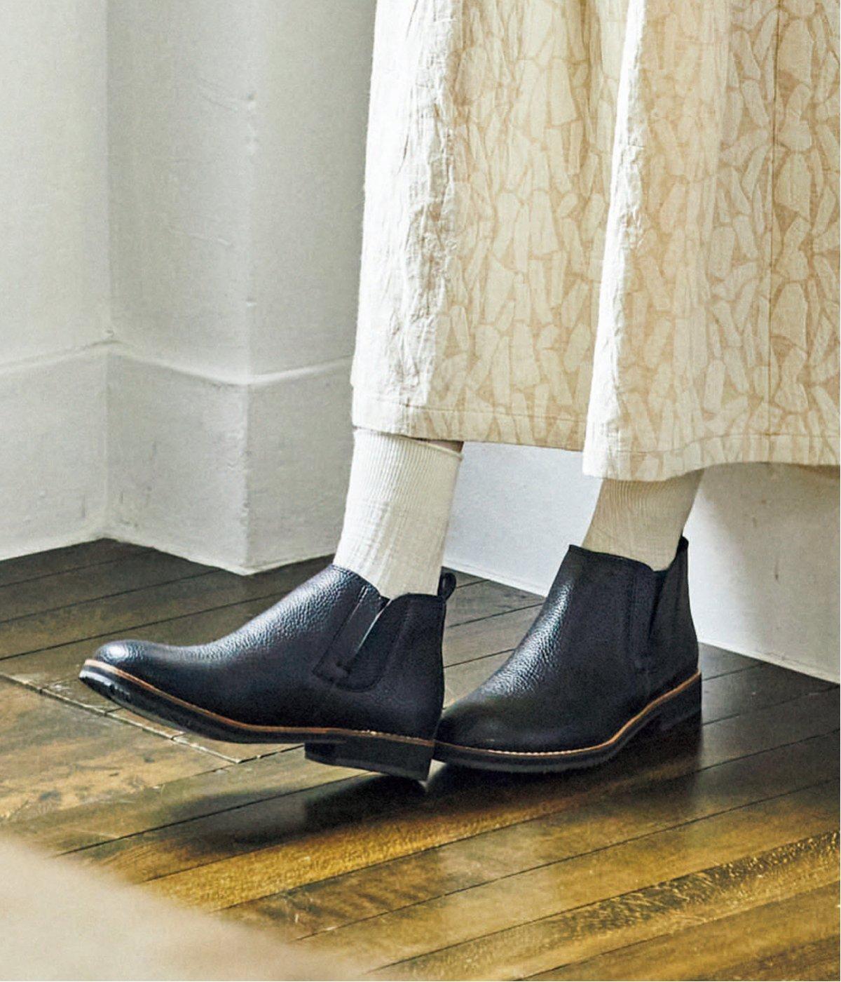 【リンネル掲載】ワンヒールサイドゴアブーツ(ブラック-M)