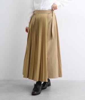 【リンネル掲載】異素材プリーツスカート(ベージュ-F)