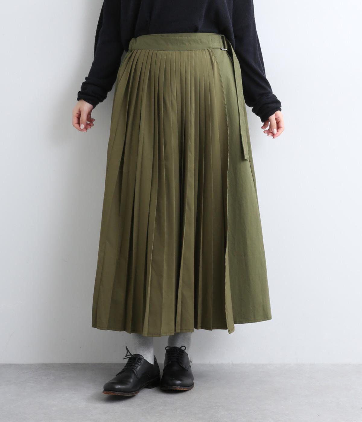 【リンネル掲載】異素材プリーツスカート(カーキ-F)