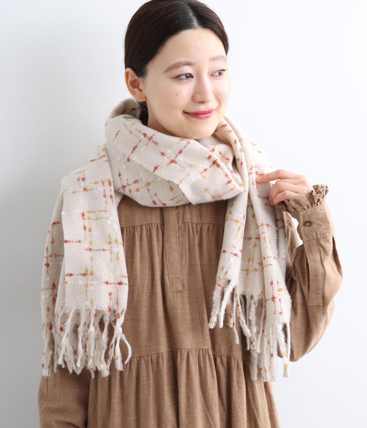 【リンネル掲載】チェックストール(アイボリー-F)