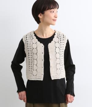 【リンネル掲載】2wayかぎ編みベスト(アイボリー-F)