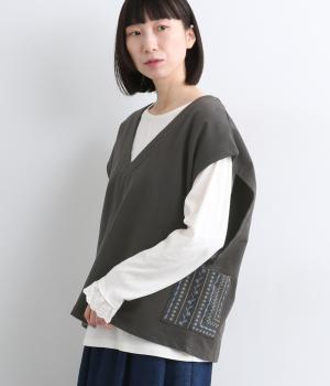 ミニ裏毛×スパンテレコ刺繍ポケット2wayベスト