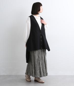 コットン布帛8ozデニムバッグドレープジレ(ブラック-F)