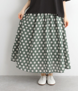 ドットプリントギャザースカート(ブルーグリーン-ONESIZE)