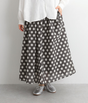 ドットプリントギャザースカート(チャコール-ONESIZE)