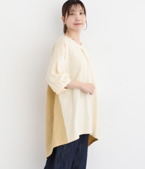 6分袖布帛切替フレアチュニック(ナチュラル-ONESIZE)