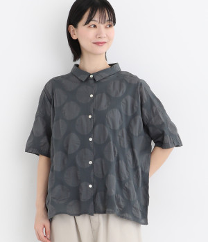 【JAPAN FABRIC】塩縮ビッグドットワイドシャツ(チャコール-ONESIZE)
