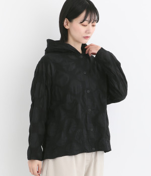 【JAPAN FABRIC】塩縮ドットシャツフーディ(ブラック-ONESIZE)