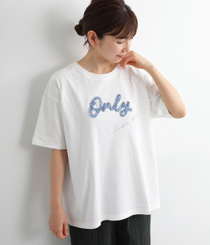 フリルロゴ刺繍Tシャツ(ホワイト-ONESIZE)