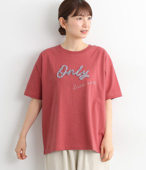 フリルロゴ刺繍Tシャツ(ダークピンク-ONESIZE)