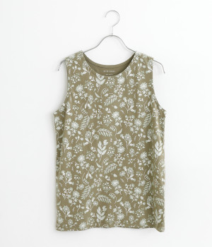 総柄プリントタンクトップ(カーキ-ONESIZE)