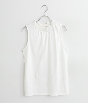 襟チュールタンクトップ(ホワイト-ONESIZE)