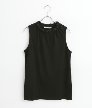 襟チュールタンクトップ(ブラック-ONESIZE)