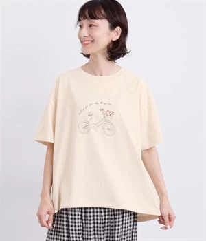 OE天竺 自転車刺繍Tシャツ(ナチュラル-ONESIZE)