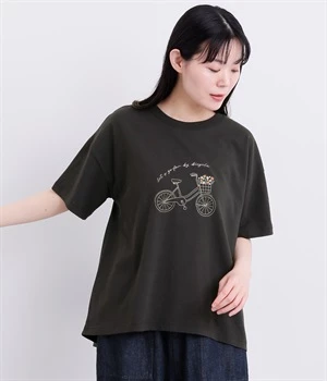 OE天竺 自転車刺繍Tシャツ(スミクロ-ONESIZE)