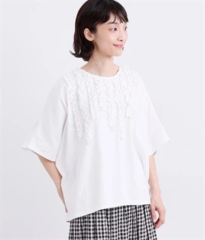 布帛フリル ドルマンプルオーバー(ホワイト-ONESIZE)