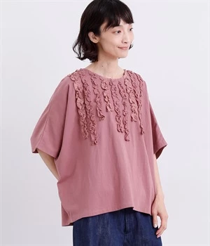 布帛フリル ドルマンプルオーバー(ピンク-ONESIZE)