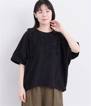 布帛フリル ドルマンプルオーバー(ブラック-ONESIZE)