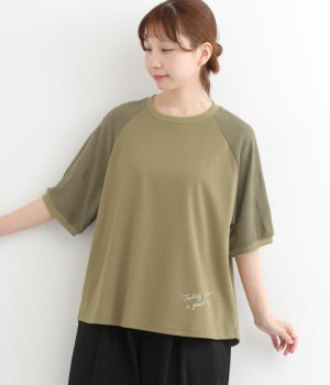 ドットジャカード天竺 ラグランTシャツ(カーキ-ONESIZE)