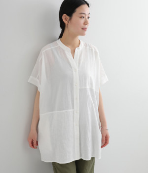 ランダムドットジャカード 切替スキッパーチュニックシャツ(ホワイト-ONESIZE)