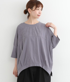 天竺布帛切替ポンチョTシャツ(ラベンダーグレー-ONESIZE)