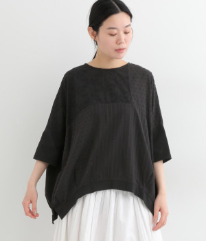 天竺布帛切替ポンチョTシャツ(ブラック-ONESIZE)