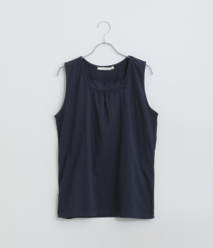 スクエア襟のフロントレースタンクトップ(ネイビー-ONESIZE)