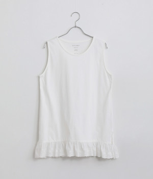 裾レースギャザータンクトップ(ホワイト-ONESIZE)